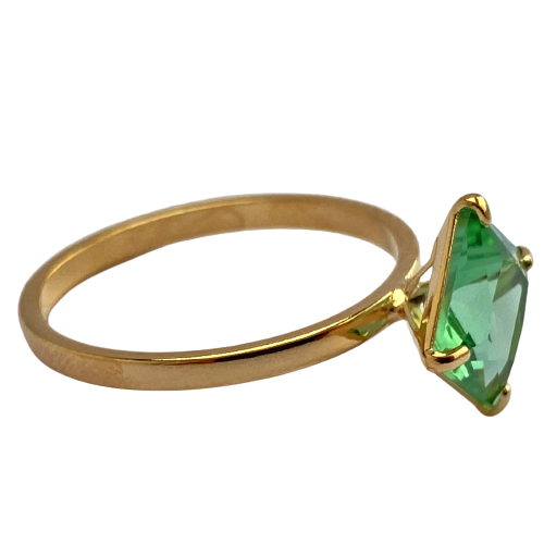 Anel Solitário Esmeralda - Ouro 18K