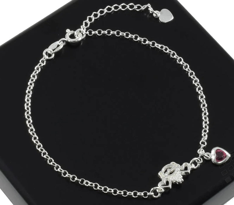Pulseira Menina Coração Rosa - Prata 925