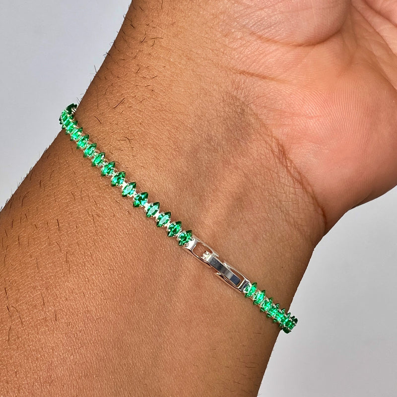 Pulseira Masculina Riviera Navete Verde - Prata