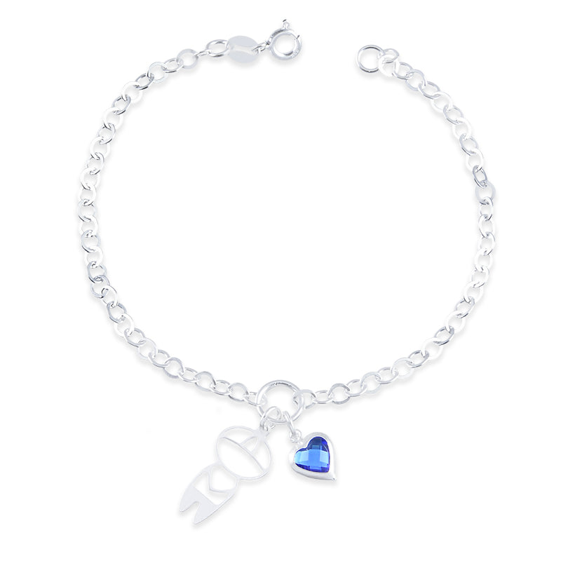 Pulseira Coração Azul Menino - Prata 925