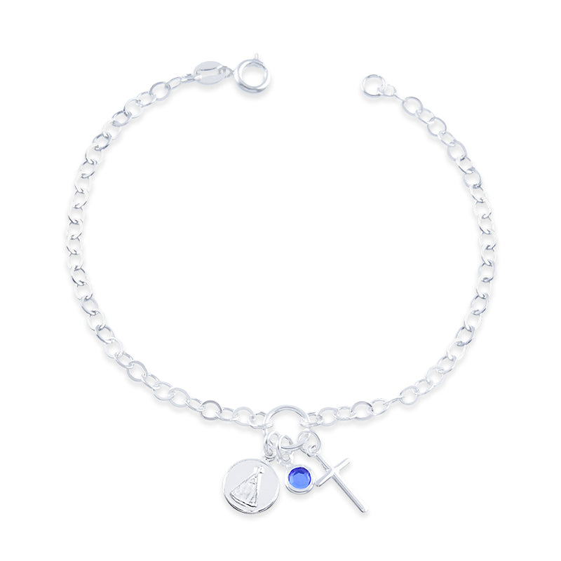 Pulseira Nossa Senhora Aparecida Com Cruz - Azul - Prata 925